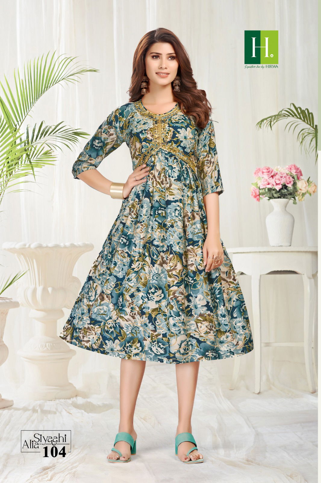 Siyaahi Alia By Hirwa Rayon Alia Cut Embroidery Kurtis Wholesale Market In Surat